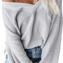 ReachMe Womens Oversized Off The Shoulder Tops Long Sleeve Waffle Knit Shirt Drop Shoulder Sweater Top (X-Large, Light Grey)