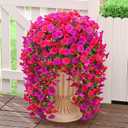 Dolicer 2 Packs Look Real Artificial Flowers for Outdoors, Fake Artificial Hanging Flowers for Outdoors Realistic UV Resistant Faux Hanging Flowers Silk Petunia for Porch Patio (Fuchsia+Rose Red)
