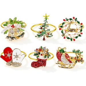 LBTING Christmas Napkin Rings Set of 6, Metal Napkin Ring Holders Tree Bells Snowflake Gloves Dinner Wedding Banquet Dinning Table Settings