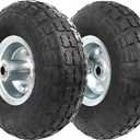 MaxxHaul 10 Inch Pneumatic Replacement Wheel 2 Pack 300 lb Capacity Air Filled Utility Tire with Steel Hub and Ball Bearings Ideal for Hand Trucks Dollies and Wagons 5/8" Bore (51078)