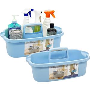 Goderewild 2 Pack Multi-Purpose Plastic Cleaning Caddy with Handle, Shower Caddy Organizer/Storage Basket/Totes Portable for Bathroom Supplies, Cleaning Products, Under Sink Tool, Housekeepers (Blue2)