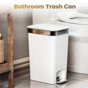 Small Bathroom Trash Can with Lid Soft Close, 10 Liter/2.6 Gallon Slim Garbage Can-Metal Step and Press top Lid, Mini Modern Waste Basket for Toilet, Office, Bedroom,Dorm,Grayish-White