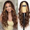 AISI HAIR Beginner Friendly Wigs Brown Highlight Wig for Women, Long Wavy Lace Hairline Middle Part Synthetic Heat Resistant Wig for Daily Party-26 Inch