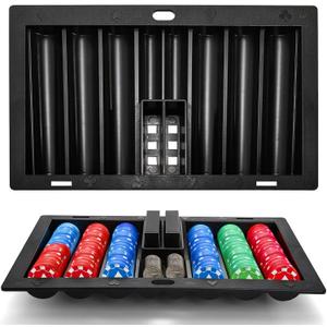 Poker Chip Tray Holder, Heavy Duty ABS Plastic Poker Chip & Card Rack, Black Casino Table Chip Case Insert, Sturdy Standard Size Chips Holder for Poker Club, Gambling, Blackjack