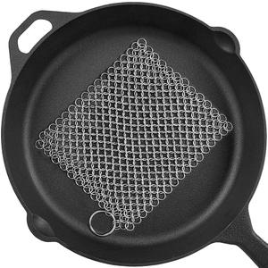 8"x6" Cast Iron Scrubber 304 Stainless Steel Chainmail Cleaner for Pre-Seasoned Pans, Griddles, BBQ Grill Cleaning and Pot Cl eaning