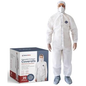 Medical Nation Hazmat Suits Disposable | 25 Pack | Protective Coveralls with Attached Hood and Boots | Heavy Duty Full Body Painters Suit for Adults - Breathable & Water Resistant | Extra Large