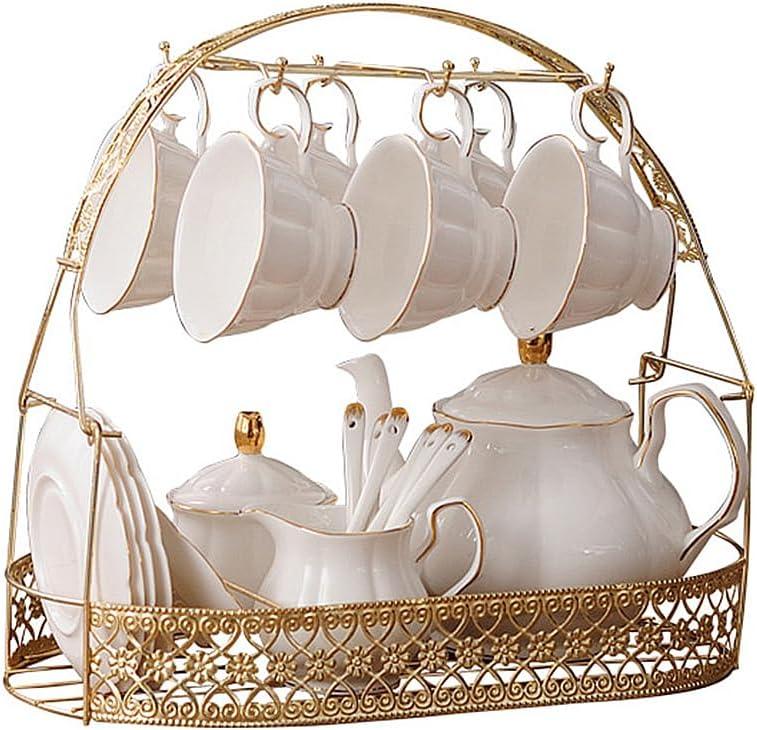 fanquare 15 Pieces Simple White English Ceramic Tea Sets,Tea Pot,Bone China Cups Without Metal Holder,Matching Spoons,Afternoon Tea Set Service Coffee Set