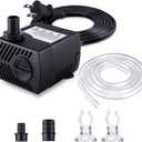 Fountain Pump, 80GPH(4W 300L/H) Submersible Water Pump, Durable Outdoor Fountain Water Pump with 4.9ft Tubing (ID x 1/3-Inch), 3 Nozzles for Aquarium, Pond, Fish Tank, Water Pump Hydroponics