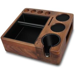 JOYONE Espresso tamping station and knock box,Wooden portafilter holder,Espresso organizer station box,Tamping station fit for storage 51/54/58mm coffee accessories,Multifunctional espresso station
