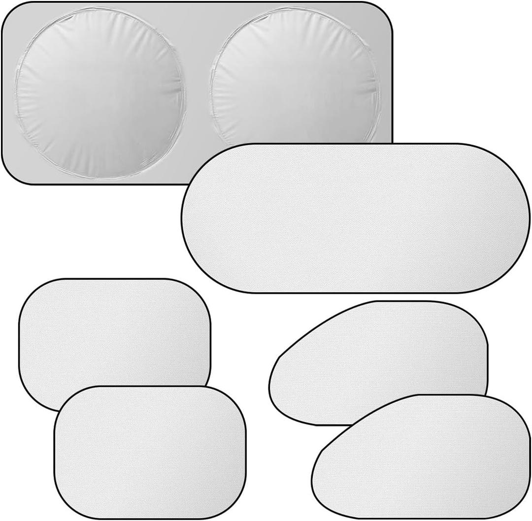 6PCS Reflective Car Windshield Sunshade, Foldable Side Window Sun Shade with Storage Bag for Front & Rear Windshields, Privacy Protection Cover Block UV Rays, Keep Cool for Most Cars
