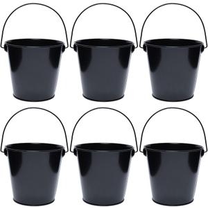 Metal Buckets with Handle, 6 Pack 5.91 Inch Black Iron Pail, Easter Bucket,Pencil Holder and Flower Pots,Craft Supply Holders for Events,School Storage and Party (Black)