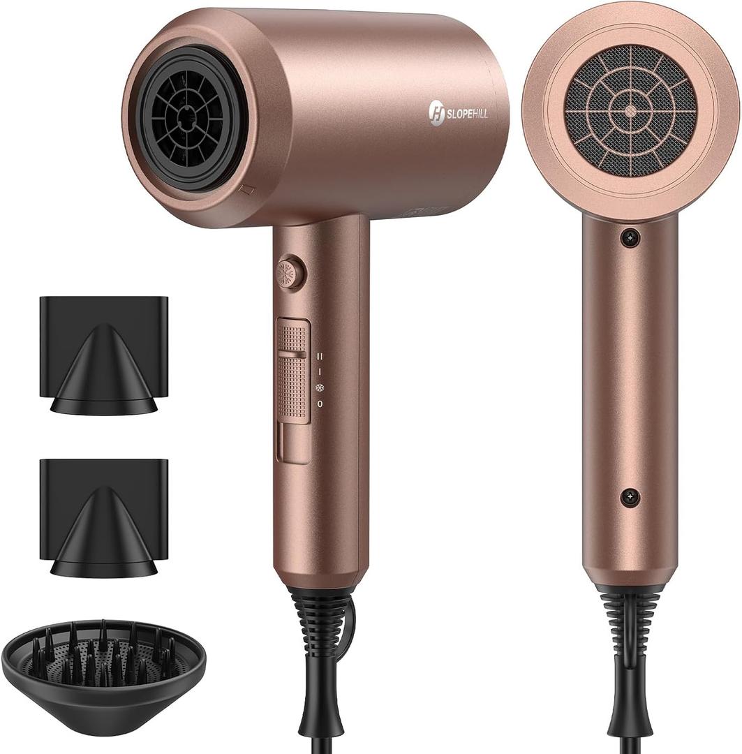 Slopehill Professional Ionic Hair Dryer, Powerful 1800W Fast Drying Low Noise Blow Dryer with 2 Concentrator Nozzle 1 Diffuser Attachments for Home Salon Travel (Mocha Mousse)