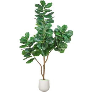 Artificial Fiddle Leaf Fig Tree, 6ft Realistic Fake Plants Faux Trees with White Planter, Artificial Plants Indoor for Home Living Room Office Decor