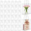 LEIFIDE 50pcs Clear Plastic Gift Bags with Handles PVC Reusable Transparent Totes Bags for Goodie Candy School Birthday Party(7.9 x 11.8 x 3.9 Inch)