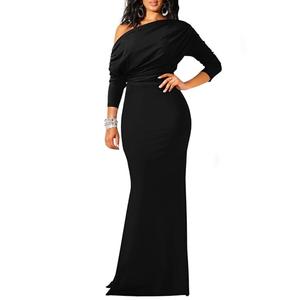YMDUCH Women's Sexy Elegant Long Sleeve Off Shoulder Bodycon Long Evening Formal Dress Black XL