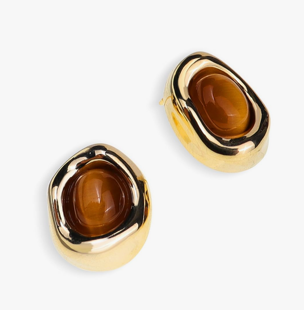 JeanBeau Gold Statement Stud Earrings for Women, Trendy Geometric Saturn Flower Clover Rhinestone CZ Hypoallergenic Earing Valentine Jewelry Gift Bold