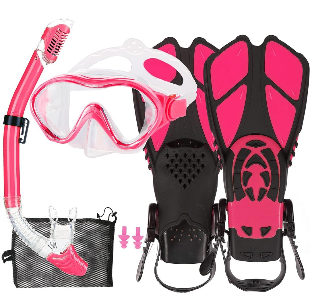 Kids Mask Fins Snorkel Set Snorkeling Packages, with Diving Mask, Snorkel, Adjustable Swim Fins, Mesh Bag, Anti-Fog Anti-Leak Snorkeling Gear for Kids for Snorkeling Swimming Diving (Light Pink) Kids Mask Fins Snorkel Set Snorkeling Packages, with Diving Mask, Snorkel, Adjustable Swim Fins, Mesh Bag, Anti-Fog Anti-Leak Snorkeling Gear for Kids for Snorkeling Swimming Diving (Light Pink)