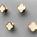 Solid Brass Decorative Wall Hooks, Coat Backpack Purse Screw-In Hangers, Wall Mounted Fancy Champagne Gold Hooks (Seashell White 4 Pack)