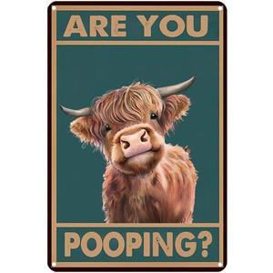 Vintage Highland Cow Are You Pooping Funny Tin Signs Bathroom Toilet Wall Decor 8 x 12 Inch