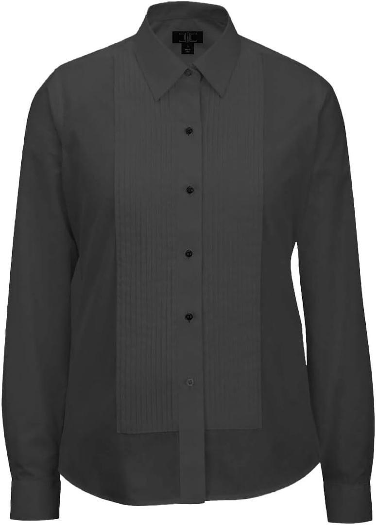 Chef Code Women's Tuxedo Shirt with 1/4" Pleats and Point Collar (Black) XL