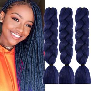 FYRLNA 24 Inch Jumbo Braiding Hair Soft High Temperature Resistance Synthetic Hair Extensions for Women 24 Inch Ombre Jumbo Braiding Hair(24 Inch (Pack of 3), Dark Blue)