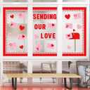 Whaline Valentine's Day Bulletin Board Decoration Love Letter Mailbox Red Pink Heart Envelope Cutouts Plaid Border Trim Valentine Heart Decorative Cutouts for School Classroom Party Decor