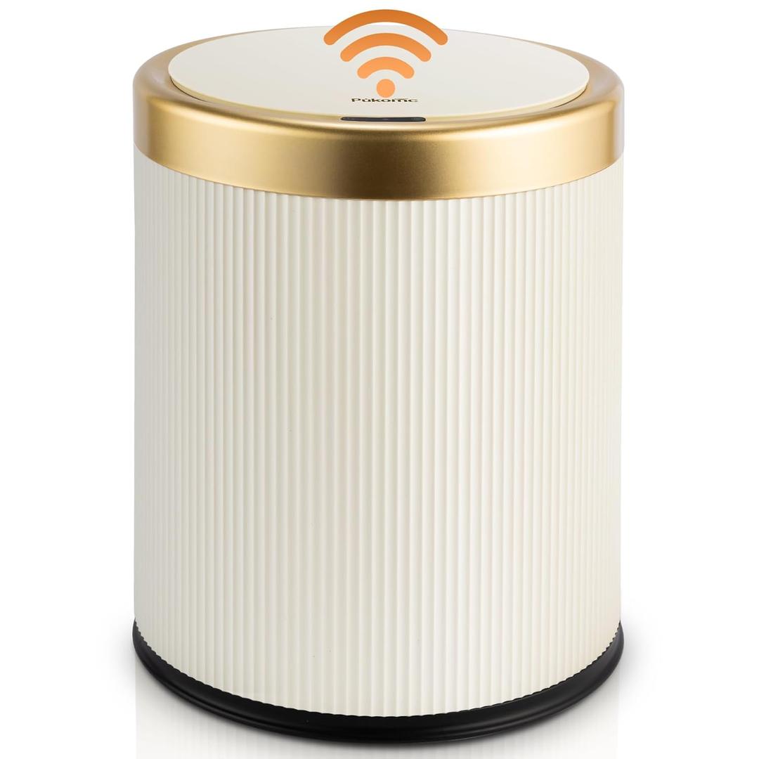 Pukomc Bathroom Can with Lid3.5 Gallon Motion Sensor Waterproof Touchless Garbage Can, Smart Plastic Bins Suitable for Kitchen, Bathroom, Bedroom, Living Room, Office Beige