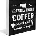 2 x Halloween Decor, Coffee Bar Decorations, Ghost Wooden Decorative Sign, Halloween Kitchen Decor for Desk Table Shelf 5 x 5 Inches