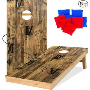 UKASE Solid Wood Regulation Size Cornhole Set Portable Bean Bags Toss Game with Durable Wood Grain Printed Surface and Underneath for Indoor and Outdoor, 2ft x 4ft, Letter Printed
