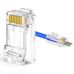200 Pack Cat6 RJ45 Pass Through Connector, RJ45 Connectors Cat6 Pass Through Connectors (Modular Plugs/Network Connector) for Solid or Stranded UTP Cable