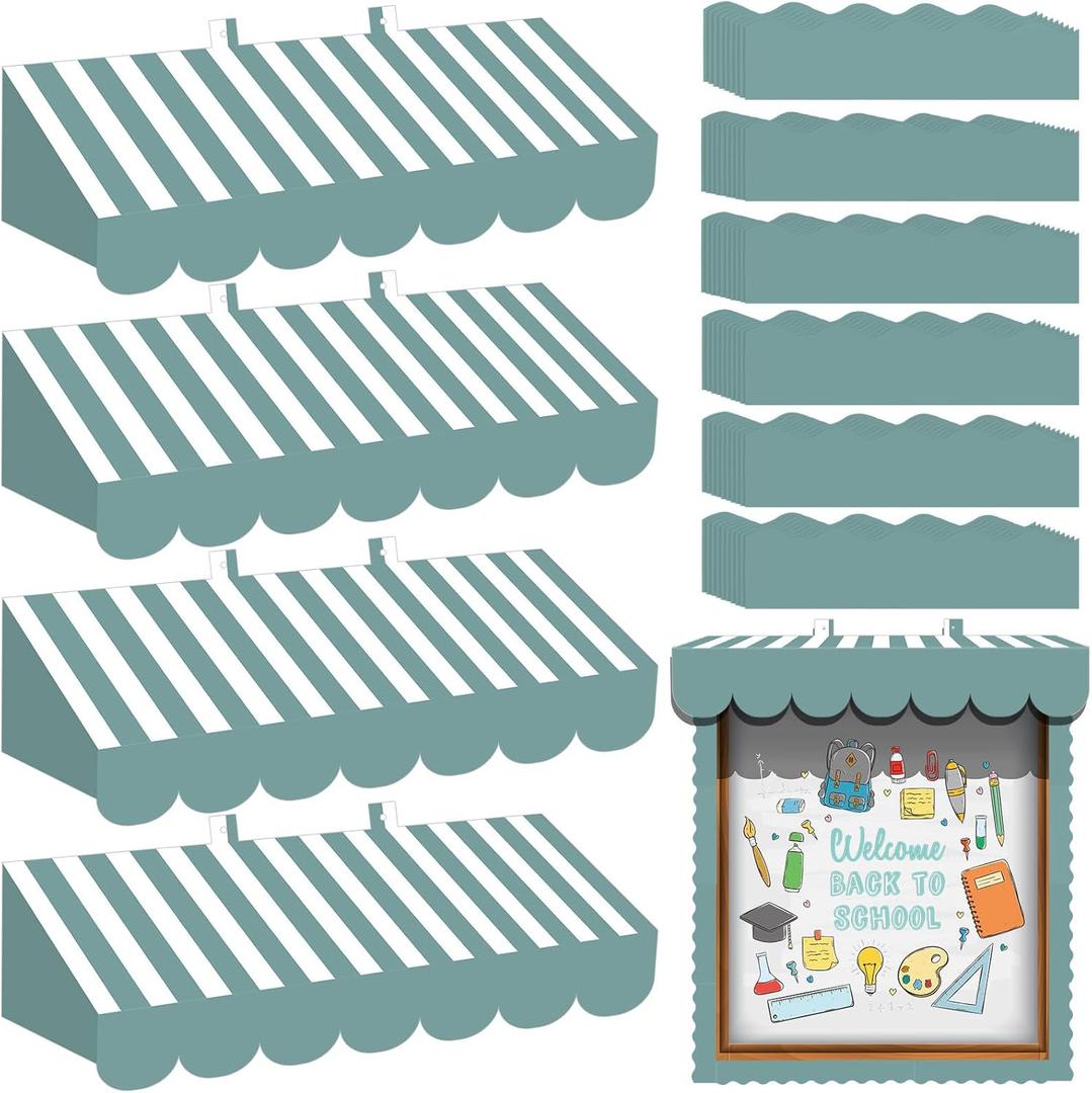 TaoBary 4 Pcs Circus 3D Awning Decorations and 59 ft Bulletin Board Border Trim for Classroom Back to School Supplies Carnival Circus Party Favors Decor for Lemonade Stand (Mint Green)