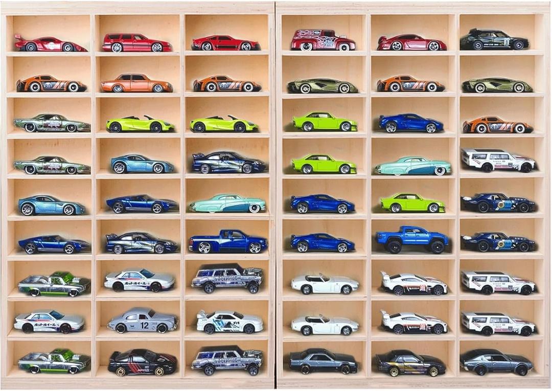 1:64 Model Car Wooden Display Case,54 Space,Storage Display Shelf,for 1/64 Scale Toy Cars,Wall Mount ,Model car Display Organizer,Collapsible Toy Car Storage(Only case)