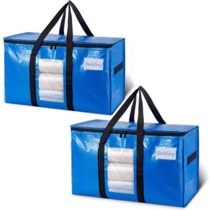 TAILI Extra Large Moving Bags, 2 Pack Blue Heavy Duty Totes For Storage with Visible Window, Wrap Around Handles, Storage Bags for Space Saving, Alternative to Moving Boxes