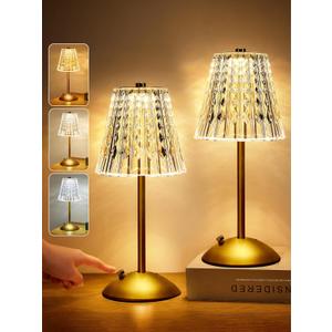 One Fire Nightstand Lamps Set of 2, Dimmable Crystal Table Lamp 3 Colors Gold Lamp,Touch Lamp Bedroom Lamps, Rechargeable Small Lamp, Bedside Lamps Set of 2 for Bedroom Living Room Bathroom Hotel Bar