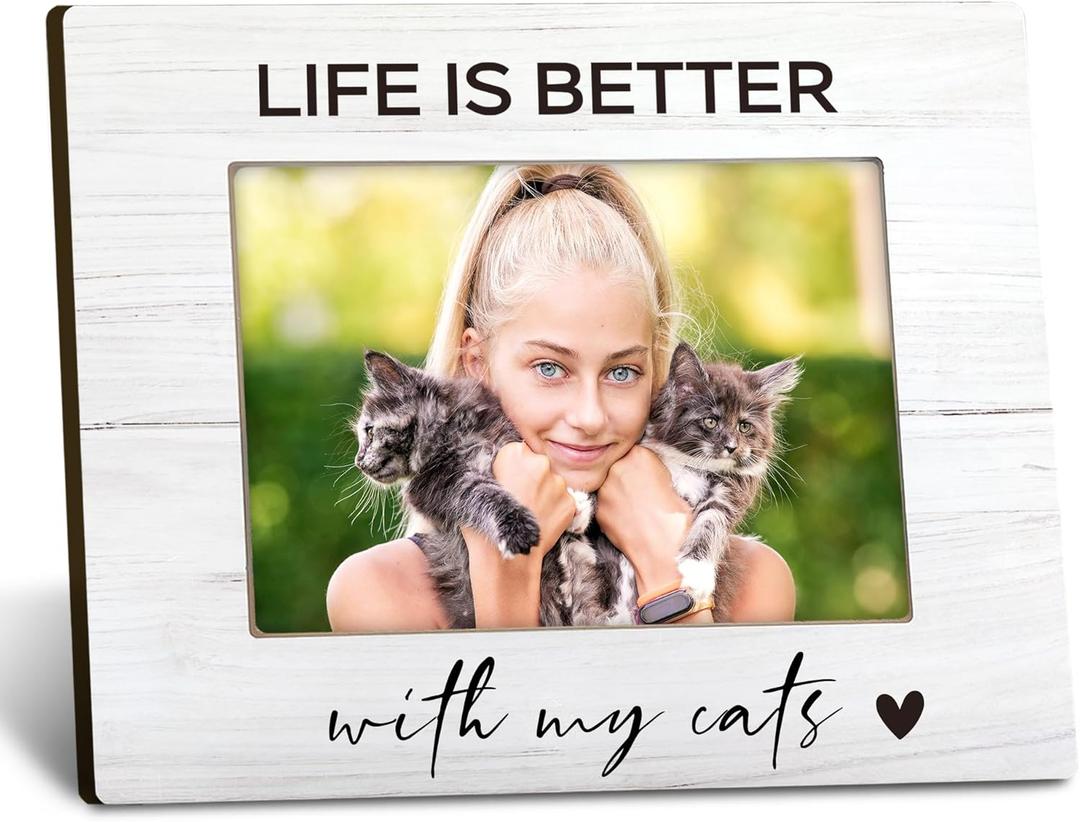 Cat Picture Frame 8X10, Cat Photo Frame, Cat Gifts For Women Cat Lovers Men Girls Frames, Cat Gifts Lovers for Kids, Life Is Better With Cats Picture Frames For Tabletop Wall