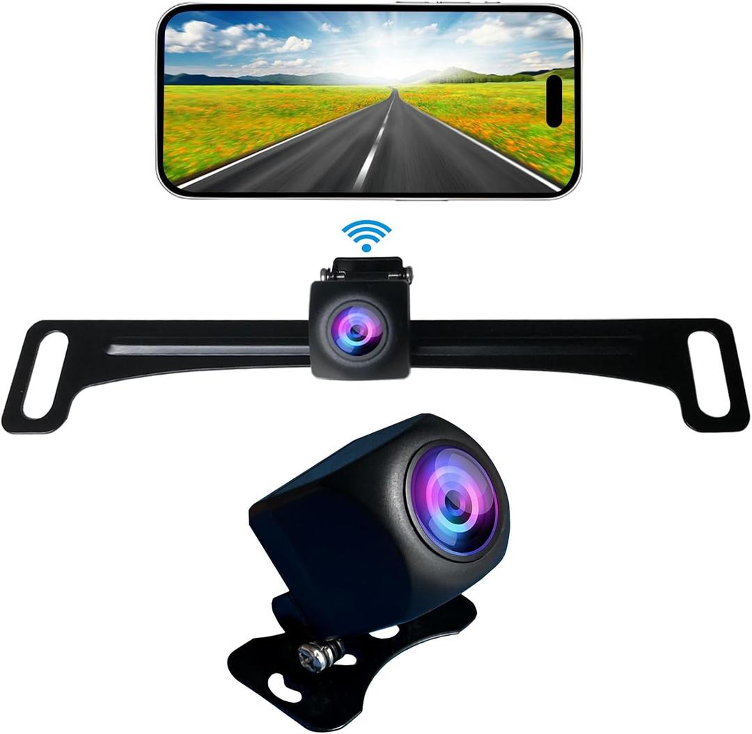 WiFi Backup Camera, Strong 5G WiFi HD1080P Clear Picture, Wide Angle Rear View Reverse Back up Camera, Night Vision Waterproof License Plate Reversing Rearview Camera for Car SUV Pickup iPhone