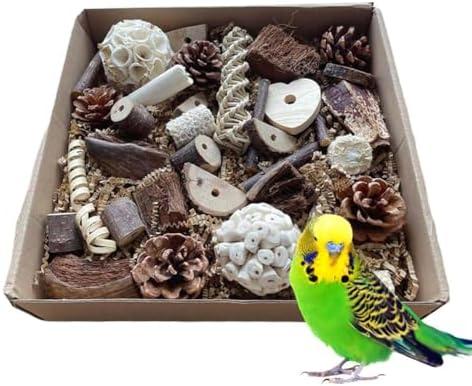 GPPYMX Natural Bird Foraging & Parrot Shredding Toys Box - Bird Toys Natural Foraging Box Foot for Parakeets, Cockatiels, Conures, Love Birds, and Small to Medium Birds (Color-A)