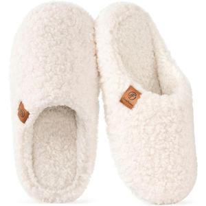 EverFoams Women's Fuzzy Slip-on Slippers Soft Comfy Memory Foam Indoor House Shoes (7-8, Beige)