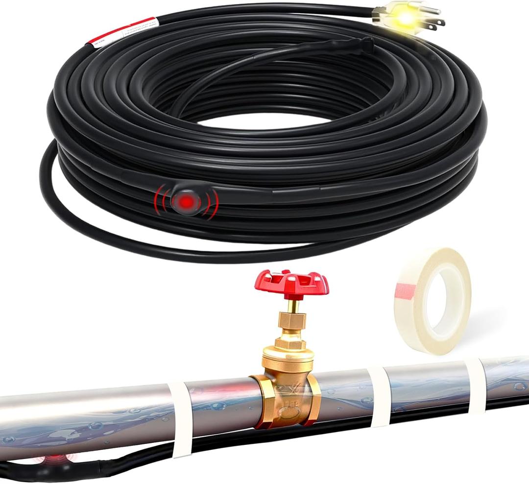 6ft Pipe Freeze Protection Heat Tape Constant Wattage 7w/ft, Energy-Efficient with Thermostat, Safe for Metal & Plastic Pipes, -40F Performance