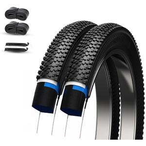 Mountain Bike Tires 26x1.95 Inch 2-Pack - Puncture-Resistant & Wear-Resistant Foldable Hybrid Tires with 2 Inner Tubes & Levers, Aggressive Tread for Trail, Commuter, Off-Road (26x1.95-30TPI)