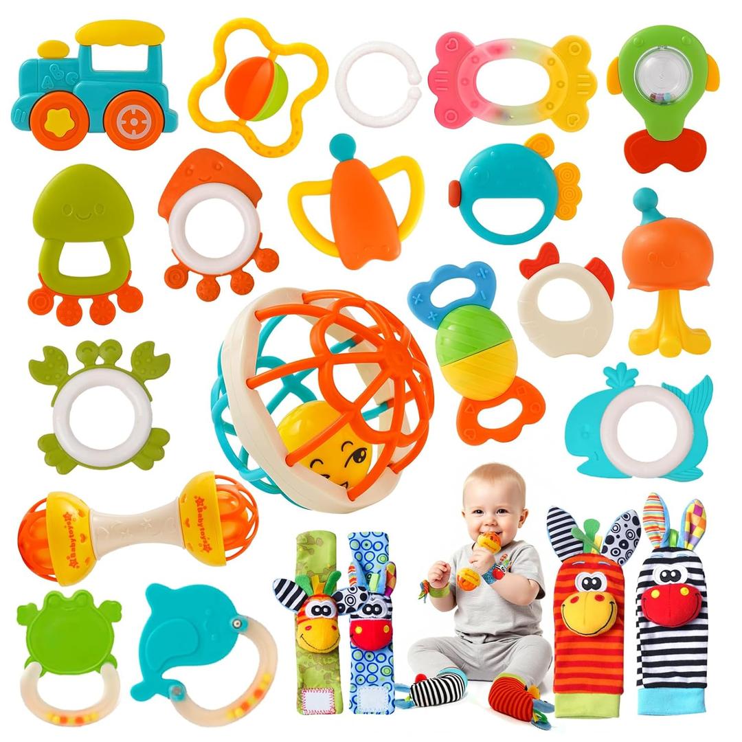 Baby Rattles 0-6 Months,Infant Sensory Teething Toys Set for 3-6 Months with Wrist Socks,Learning Developmental Toys,Perfect Baby Gift for 6-12 Months Newborn Boys Girls (Orange Rattle Set) Baby Rattles 0-6 Months,Infant Sensory Teething Toys Set for 3-6 Months with Wrist Socks,Learning Developmental Toys,Perfect Baby Gift for 6-12 Months Newborn Boys Girls (Orange Rattle Set)