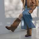 Knee High Boots Women Fall Slouchy Fold Over Tall Boots - Motorcycle, Hidden Zipper, Fashion Buckle, Platform, Square Toe (10, 1 Taupe)