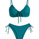 ZAFUL Women's 2 Piece Tie Front Bikini Set Swimsuit Lace Up Back Cheeky Bathing Suit S