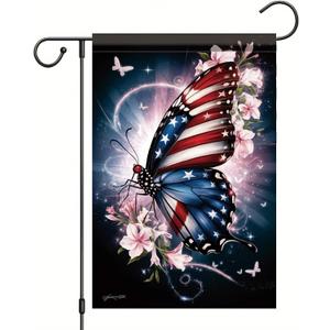 Patriotic American Flag Butterfly Garden Flag 4th of July Memorial Day 12x18 Inch Double Sided Veterans Day Decorations Supplies for independence Day Decorative Yard Flag Decor Outside