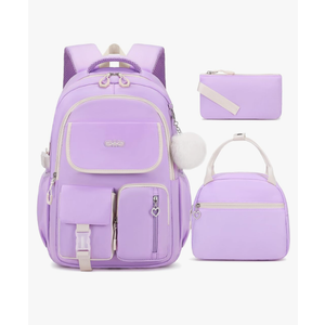 Backpacks for Girls, 3PCS School Backpack with Lunch Box Pencil Pouch for Teen Girls Kids Elementary Primary Middle High College Daypack School bag Bookbag Set（Purple）