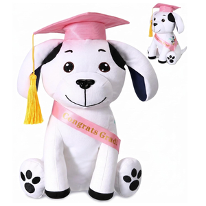 Zomiboo Graduation Dog Autograph Stuffed Animal 2026 Smooth Fabric Stuffed Toy with Congrats Grad Signature Dog Animal with Marking Pen Gold Tassels for Graduate Party Supplies(Pink)(12 inches)
