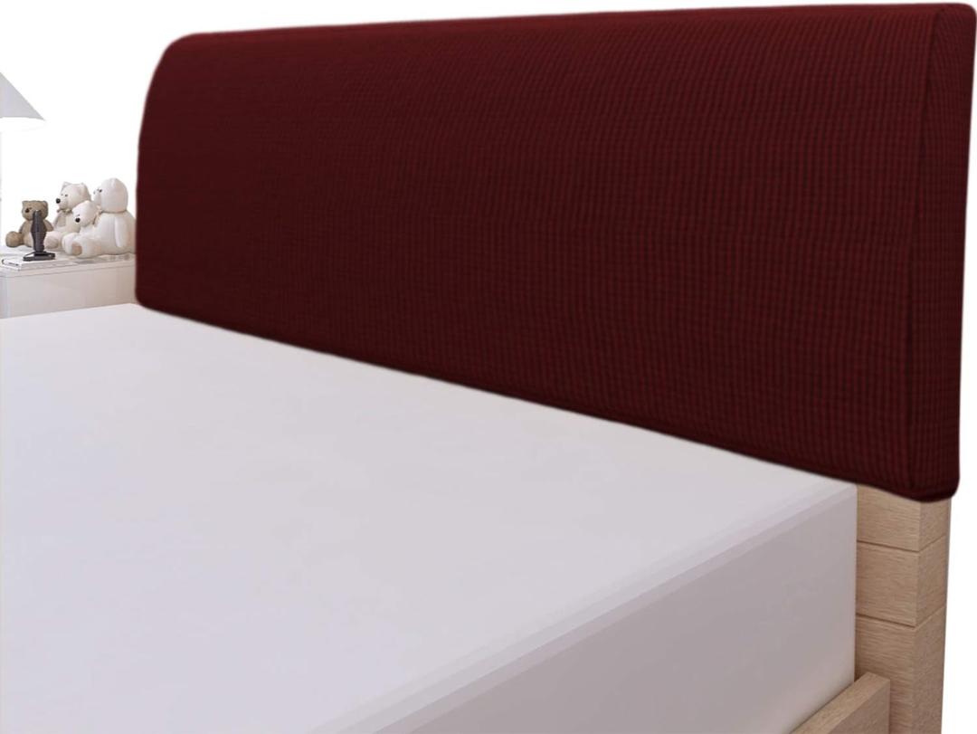 Easy-Going Stretch Bed Headboard Cover,Small Square Jacquard Headboard Slipcover, Dustproof Bed Head Cover for Bedroom (Twin,Wine)