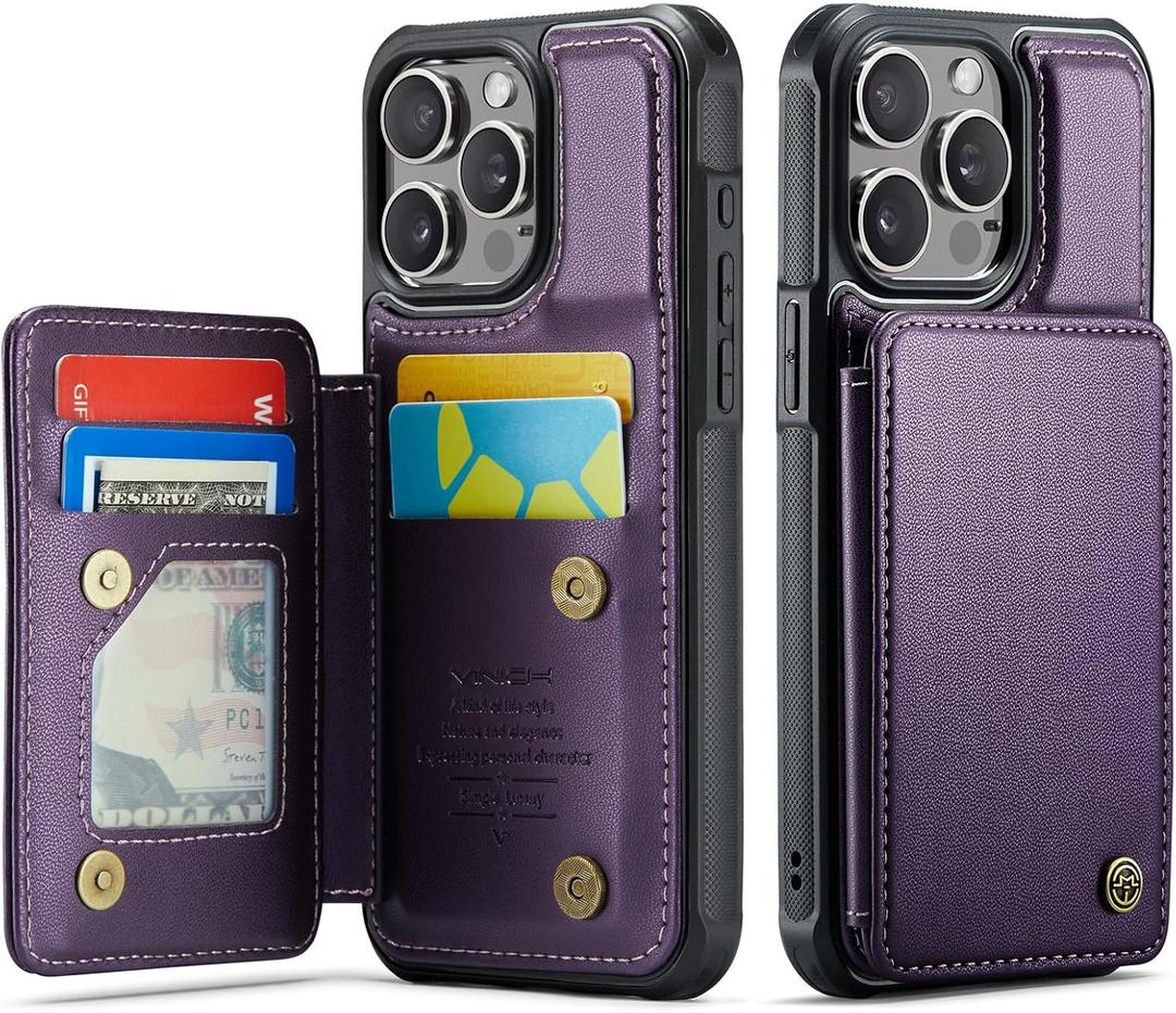 Vinich for iPhone 15 Pro Max Wallet Case with Card Holder, RFID Blocking Credit Slots Kickstand Shockproof Phone Cover for Women Men, Purple (for iPhone 15 Pro Max - 6.7")