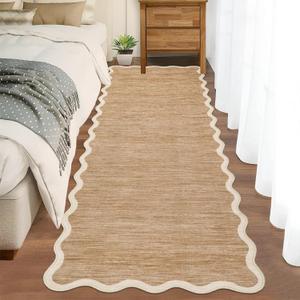 GarveeHome Scalloped Washable Runner Rug 2x6 Runner Non Slip Kitchen Rugs Modern Entryway Rug Farmhouse Soft Bathroom Rugs Stain Resistant Carpet for Hallway Laundry Bedroom 2 ft x6 ft Light Brown