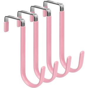 FYY Over The Door Hooks, 4 Pack Door Hangers Hooks with Rubber Prevent Scratches Heavy Duty Organizer Hooks for Living Room, Bathroom, Bedroom Hanging Clothes, Towels, Hats, Coats, Bags Pink (Short)